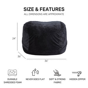 Giant Bean Bag Chair With Filler – 47x41x30 Inch Oversized Lounger, Plush Faux Fur, Built-in Backrest